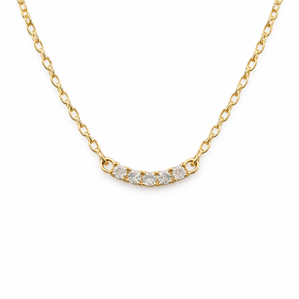 Gold Curved Crystal Bar Necklace